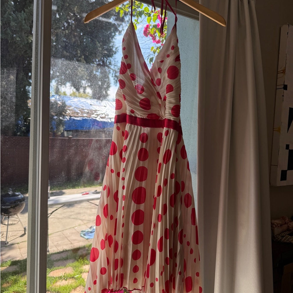 Armani Exchange Red and White Polka Dot Backless Dress
